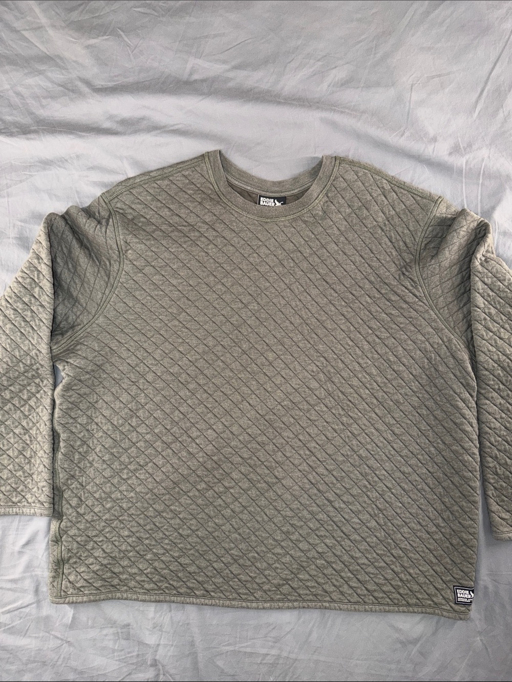 Eddie Bauer Quilted Crewneck Sweater in Olive Gray
